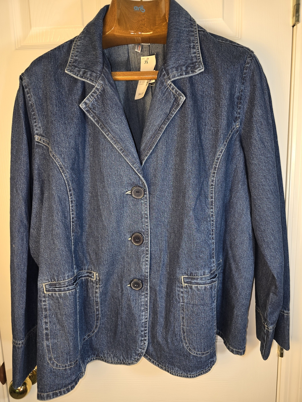 Blue Denim Blazer Chore Pockets Utility Jacket